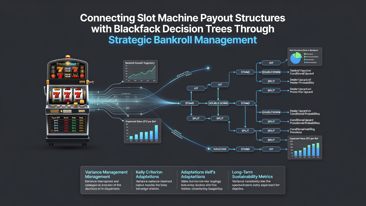 Chart illustrating bankroll allocation percentages between slot volatility tiers and blackjack strategy branches