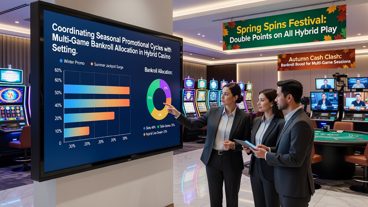 Digital dashboard displaying bankroll allocation across slots and table games during a seasonal promotion