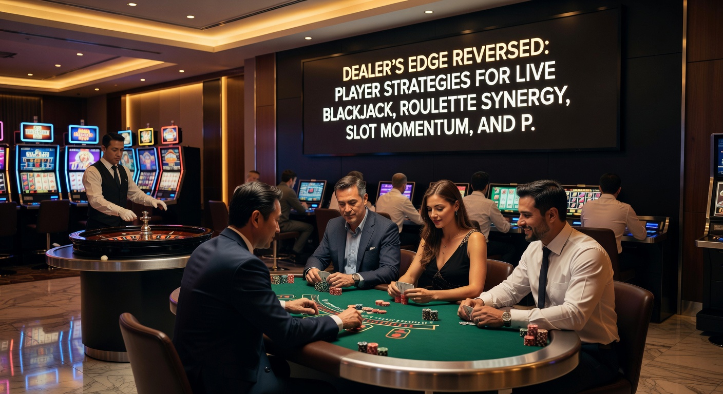 Dynamic casino floor showing slot machines in action alongside roulette and poker tables, capturing momentum-building plays across games