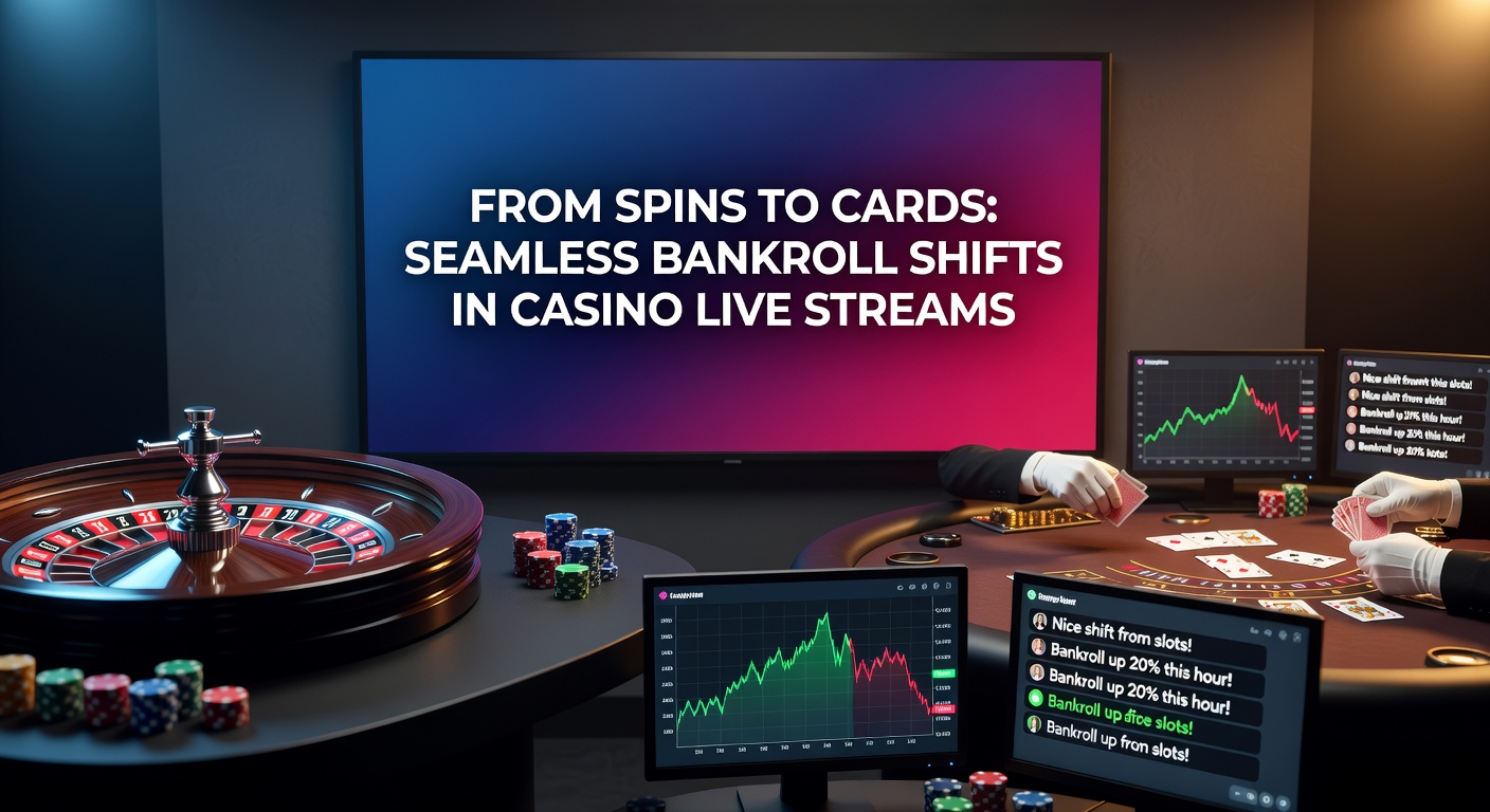 Vibrant live casino stream interface displaying a slot machine payout transitioning to a blackjack table bet