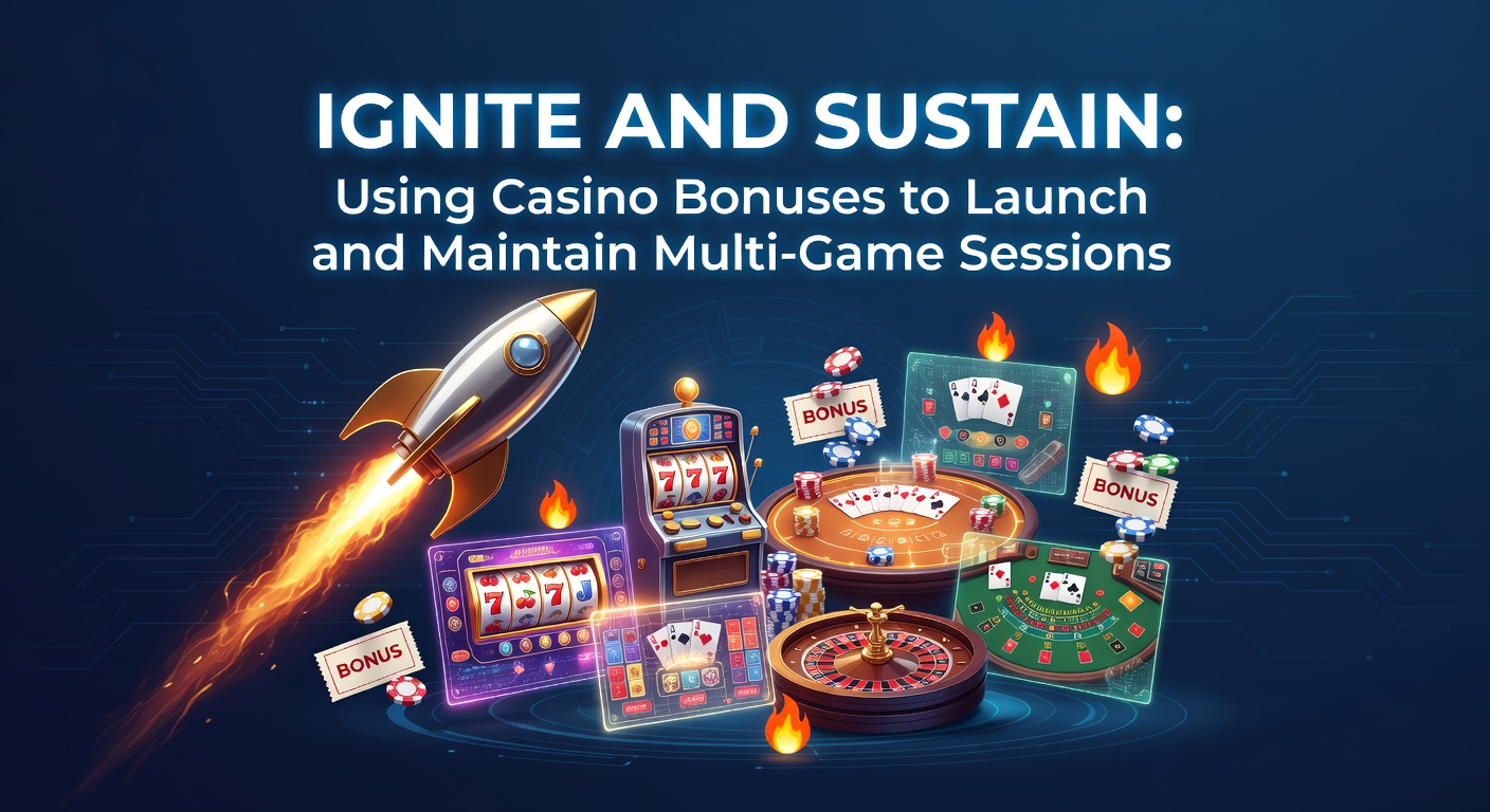 Dynamic casino floor image showing diverse games from slots to poker tables, with digital bonus notifications popping up, representing sustained multi-game engagement