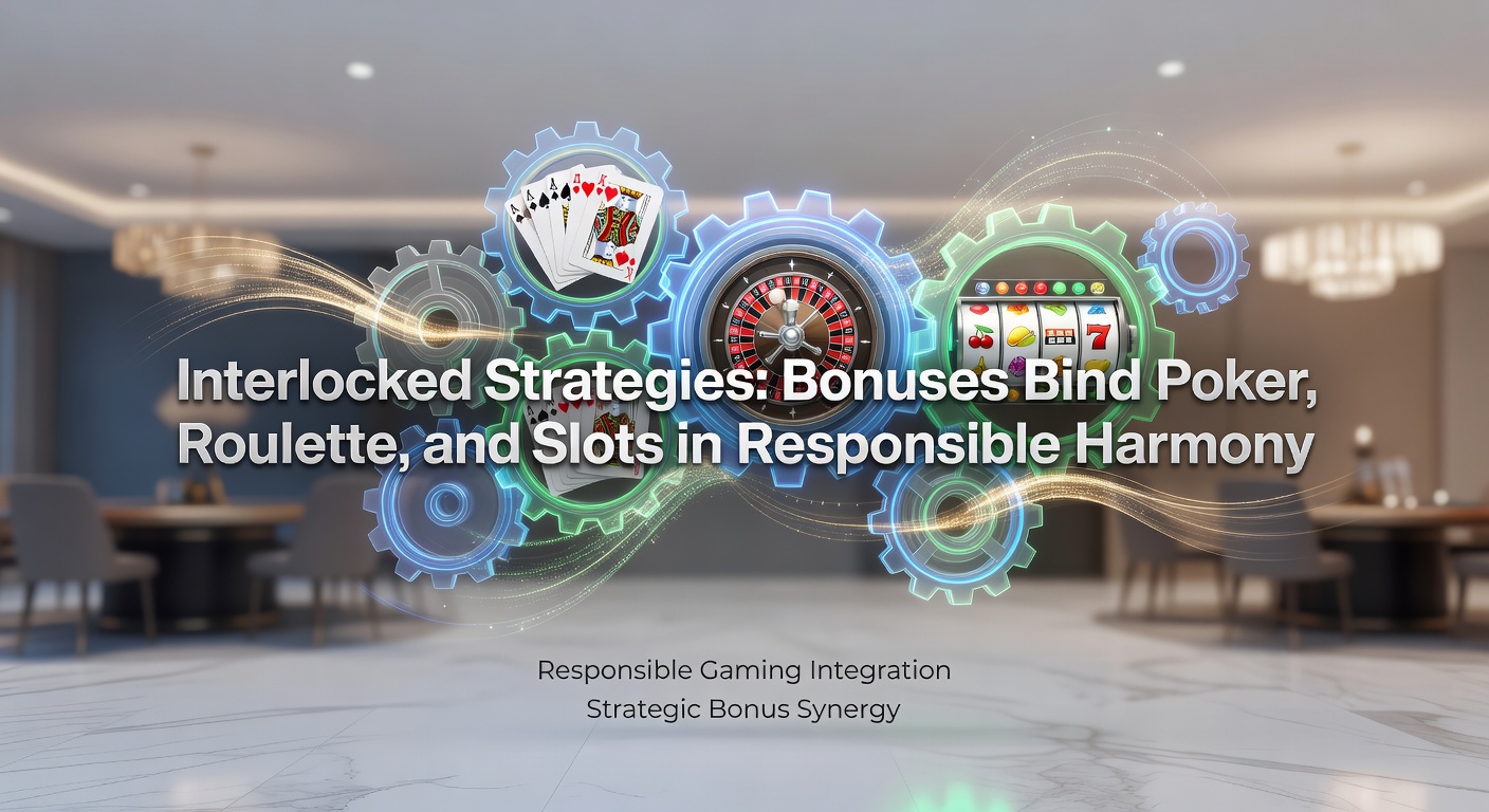 Close-up of a player's hand managing chips from poker to slots and roulette bets, with bonus notifications overlayed, illustrating interlocked fund flows