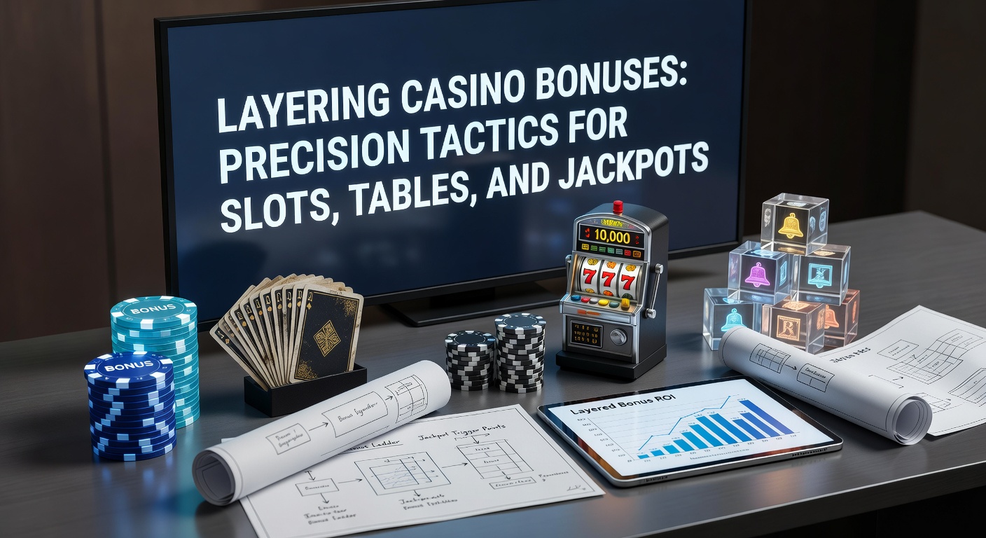 Vibrant casino floor scene showing slot machines, table games, and jackpot displays with overlaid bonus icons representing layered strategies