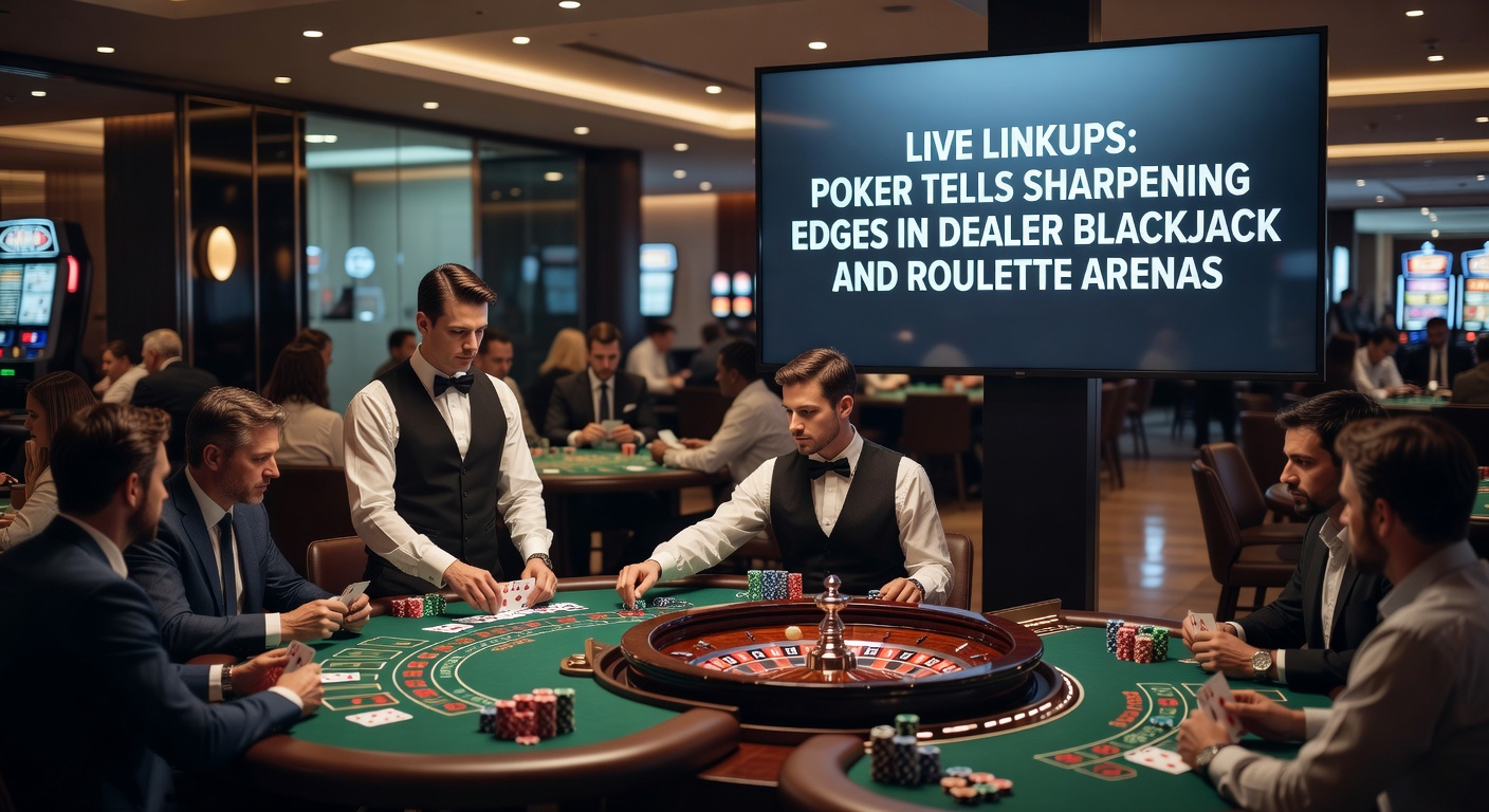 Dynamic roulette wheel in motion with a live dealer launching the ball, players at digital tables analyzing spin patterns derived from poker observation skills
